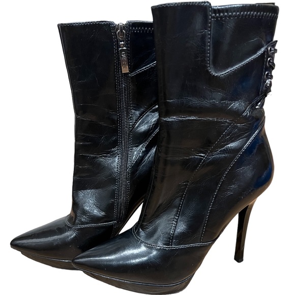 Guess by Marciano Shoes - Guess by Marciano leather side zip 3.5” stilettos ankle boots with tie up detail